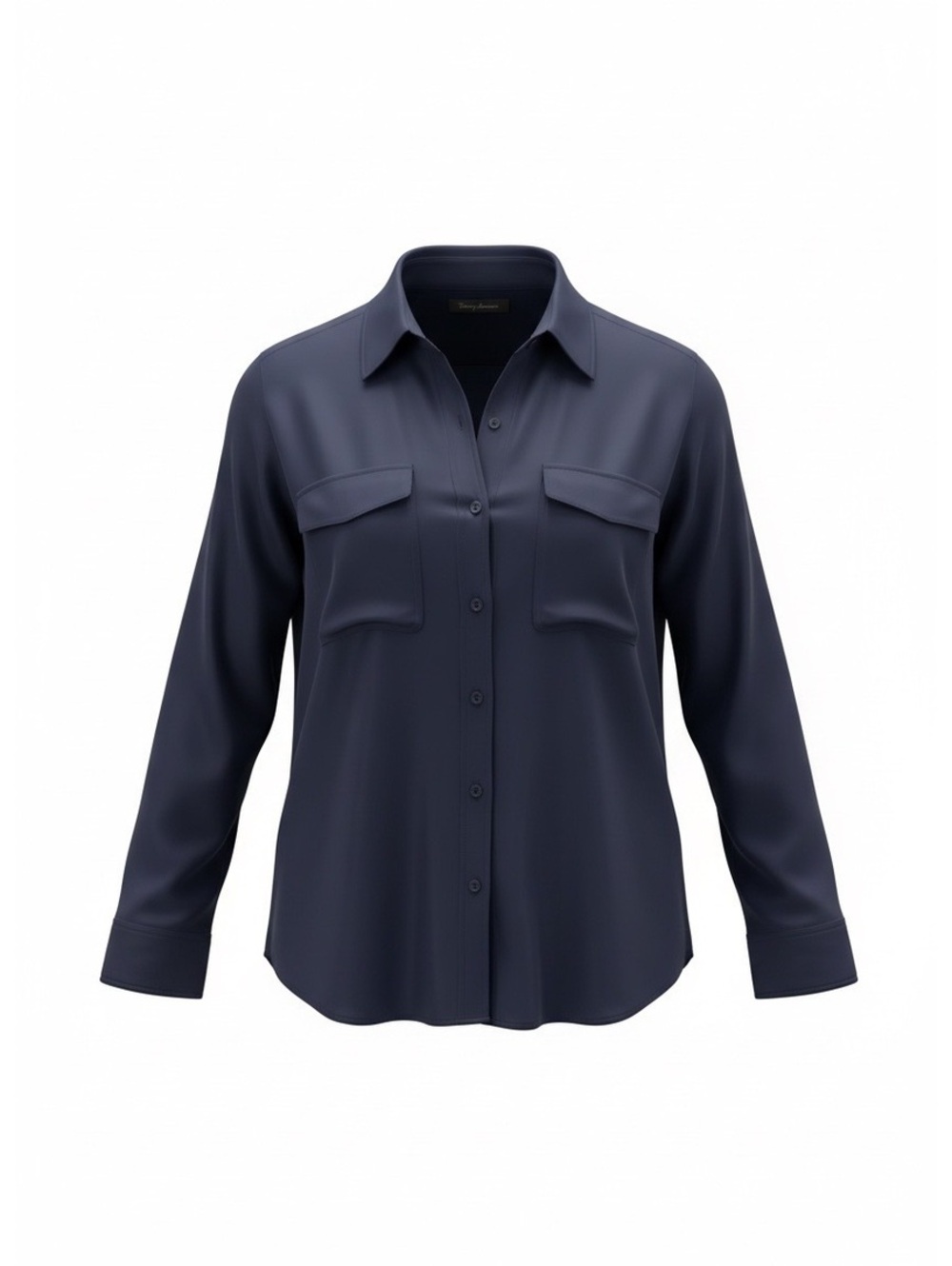 Tommy Bahama Women's Navy Blue Button-Up Shirt with Chest Pockets, Size L